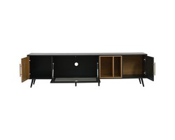"Donker Houtkleur Mdf Tv Meubel 200x40x55.5cm Woonkamer Opberg Glasdeuren Kabelgat "