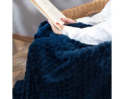 Donkerblauw Zacht Pluche Plaid 200x220cm met Embossed Patroon