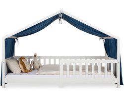 Donkerblauwe bedhemel van 100% katoen voor huisbedden - tweelaags mousseline baldakijn