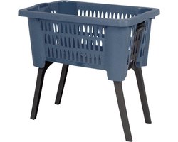 Donkerblauwe wasmanden op poten 38 liter 60 x 40 x 29 cm - Kunststof/plastic draagmand - De was doen huishoudartikelen - Staande wasmanden/wasgoedmanden