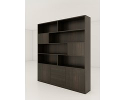 Donkerbruine Kast Elio - Vakkenkast - Boekenkast - Wandkast - Opbergkast - Dressoir - Ladenkast - Designkast - Donkerbruine Kast - Vitrinekast - Woonkamerkast