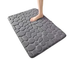 Donkergrijze badmat van traagschuim met kiezelpatroon, 50 x 80 cm
