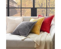 Donkergrijze kussenhoezen 50x50 cm set van 2 - Premium corduroy stof - Moderne gestreepte patchwork design - Zachte pluche kussenslopen voor woonkamer en slaapkamer