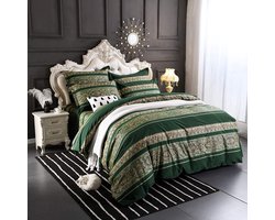 Donkergroen beddengoed, 200 x 200 cm, Bohemian Boho, Indiaas, Boheems, omkeerbaar beddengoed, vintage tweepersoonsbed, renforcé, dekbedovertrek met ritssluiting en 2 kussenslopen 80 x 80 cm