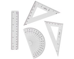 Donkersstuff -  Linialenset - Liniaal Set - Geodriehoek - Transparant - 4-delig