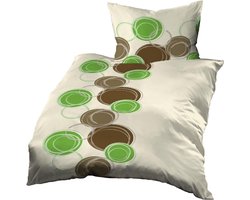 Donsdekhoes en kussensloop set 140x200 cm - Seersucker microvezel - Stippen bruin groen beige