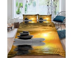 Donsdekovertrek 140x200 Kinderen Microvezel met 2 Kussenslopen - Zen Steen Zonsondergang