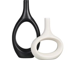 Donutvaas voor pampasgras, set van 2 Scandinavische decoratieve vazen in ronde vorm, kunstbloemenvaas voor woonkamer, schoorsteenmantel, kantoor en als cadeau, 19/20,5 cm hoog