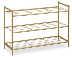 Doodadeals® Schoenenrek Goud – 3 Laags Schoenen Rek van Metaal – Luxe Schoenen Opberger – 50 x 70 x 26 cm