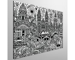 Doodle amsterdam schilderij | Amsterdamse grachten getransformeerd tot levendige, kleurrijke Doodle kunstwerk | Kunst - 20x20 centimeter op Canvas | Foto op Canvas