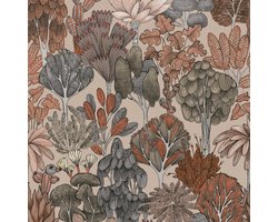 DOODLE DESIGN BOMEN BEHANG | Retro - beige grijs oranje - "Architects Paper" A.S. Création Floral Impression