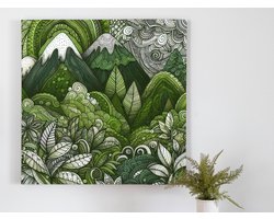 Doodle mos schilderij | Mosdoodles: een levendige kunstzinnige botanische verwennerij voor het oog | Kunst - 60x60 centimeter op Canvas | Foto op Canvas