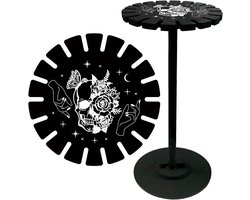 Doodshoofd-bloem - gothic-kristallen hangrek - aanhangerdisplayhouder - standaard - zwart hout - wenshengel-waarzeggerij - metafysische planken - heksendingen voor thuis - om op te hangen - unieke decoratie voor spirituele ruimte