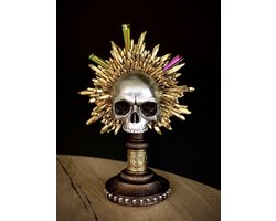 Doodshoofd kristal 34,5 cm hoog - polyresin - kunststof - interieur - voor binnen - interieurdecoratie - decoratiefiguur - modern - geschenk - cadeau - gift - verjaardag - Halloween - Kerst - Nieuwjaar
