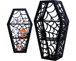 Doodskistplank - Gothic wandplank - Decoratie ophangen - Spinnenweb design - 15.35 x 8.8 x 3.9 inches - Zwart