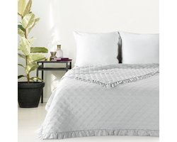 Doorgestikt Dekbed - Sprei Deken - Slaapkamer Decoratie - Diamantstiksel Volant - 220 x 240 cm - Zilver