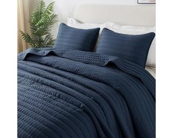 Doorgestikte bedsprei, zacht en comfortabel, marineblauw, 270 x 300 cm