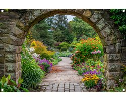 Doorkijk tuinposter 90x60 cm - Natuur - Poort - Tuinposters - Posters buiten - Tuinaccessoires - Tuindecoratie - Muurdecoratie tuin - Balkon