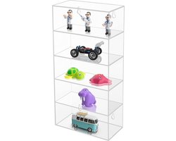 Doorzichtige Acryl Muur Display Kast - 18 x 89 x 37 cm - Zwevend Gemonteerde Kast met 5 Planken - Kastrek voor Glazen Figuurtjes Stenen en Shotglazen - Decoratieve Opbergkast