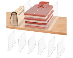 Doorzichtige Acryl Planken Verdelers [6 Pak] - Verticale Kast Organisers voor Slaapkamer Keuken Winkel Kantoor - Transparante Lade Verdelers voor Kleding Geld Handdoeken Sokken en Meer