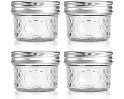 Doorzichtige glazen voorraadpotjes van 100 ml met afsluitdeksel, schattige decoratieve Mason-potjes, geschikt voor salades, overnight oats, snacks, yoghurt, ontbijtgranen, fruit, kruiden, suiker en koffie – set van 4 stuks