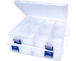 Doorzichtige Opbergdoos met Vakken - Set van 2 - Verstelbare Vakverdeling -8 Compartimenten- Plastic Organizer voor Kralen, Schroeven & Sieraden - Transparant