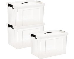 Doorzichtige opbergdozen met deksel - 3 stuks - 60 liter stapelbare bakken voor thuis en kantoor