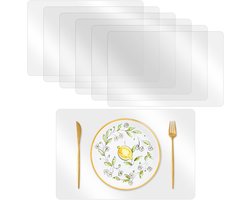 Doorzichtige Placemats - 6 Stuks - Tafelbeschermer - Hittebestendig - Schrijfmat - Transparant - Grote Formaat - Picknickmat - Afveegbaar - Tafelmatten - Wasbare Tafelmat - Geschikt voor Tafel - 43X28cm - Mat Transparant
