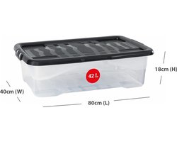 Doorzichtige platte opbergbox 42L | Onder-het-bed bewaarbox | Kledingbox