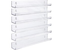 Doorzichtige Zwevende Boekenplank (6 stuks) - Acryl Muurplanken - Decoratieve Plankrand voor Woonkamer, Keuken, Badkamer - Opslag en Display - Modern Ontwerp