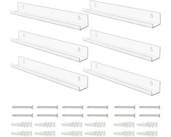 Doorzichtige Zwevende Boekenplank Set van 6 - Acryl Muurgemonteerde Planken - Decoratieve Plank Rand Voor Woonkamer Keuken Badkamer & Kantoor - Opslag en Display