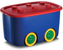 Doos met deksel en wielen Funny Box L KIS 58x39x32cm, 46l blauw, rood deksel
