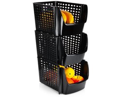 Doos voor Groenten en Fruit Zwart 29x21x16 cm 3 stuks - Aardappelbak - Aardappelpot - Bewaardoos - Container - Koelkast Organizer - Opbergbox - Fruitkist