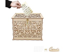 Doos voor trouwkaarten - houten geschenkdoos - doe-het-zelf doos voor uitgeholde trouwkaarten - met gleuven en sluitingen - geschikt voor bruiloften, verjaardagen, babyborrels, jubilea en afstudeerfeesten.