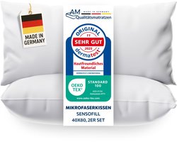 DormiGood Premium microvezel kussen 40x80 Set van 2 - Made in Germany - Anti-allergeen kussen met hoogwaardige Sensofill-vulling - OEKO TEX-gecertificeerd Pillow met kussensloop van 100% katoen