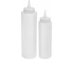Doseerflessen set - 2x stuks - 250 en 400 ml - kunststof - knijpflessen/sausflessen