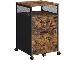 Dossierkast - Opbergkast - Kantoorkast - Archiefkast - Industrieel - Met wielen en lades - 42 x 44 x 69 cm - Bruin