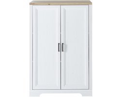 Dossierkast Samine 86x38x127cm 2 deuren - wit/eik - Emob - Kasten outlet - Grijs - MDF; Spaanplaat - Kasten outlet - Op voorraad