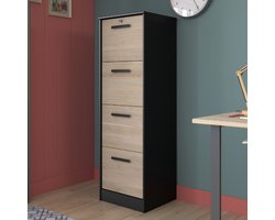Dossierkast Sil-138cm-4 lades-zwart/eik