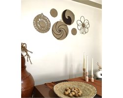 Double T Concept® Mocha Wandschalen Bohemian - Wanddecoratie - Muurdecoratie - Wandborden - Handgemaakt - Wall Art - Manden - Schalen - Set Van 6