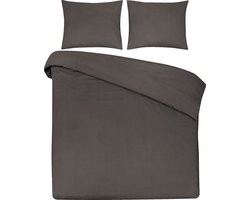 DoubleDry Dekbedovertrek 100% Natuurlijk Katoen - Eenpersoons 140x200/220 cm + 1 Kussensloop - Ademend & Zacht - Antraciet