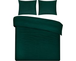DoubleDry Dekbedovertrek 100% Natuurlijk Katoen - Eenpersoons 140x200/220 cm + 1 Kussensloop - Ademend & Zacht - Donkergroen