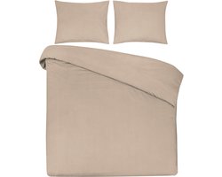 DoubleDry Dekbedovertrek 100% Natuurlijk Katoen - Eenpersoons 140x200/220 cm + 1 Kussensloop - Ademend & Zacht - Lichtbeige