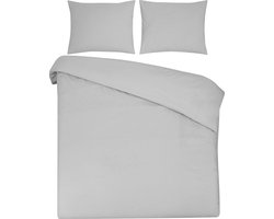 DoubleDry Dekbedovertrek 100% Natuurlijk Katoen - Eenpersoons 140x200/220 cm + 1 Kussensloop - Ademend & Zacht - Lichtgrijs