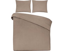 DoubleDry Dekbedovertrek 100% Natuurlijk Katoen - Eenpersoons 140x200/220 cm + 1 Kussensloop - Ademend & Zacht - Nougat