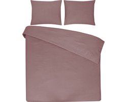 DoubleDry Dekbedovertrek 100% Natuurlijk Katoen - Eenpersoons 140x200/220 cm + 1 Kussensloop - Ademend & Zacht - Oud Roze