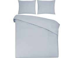 DoubleDry Dekbedovertrek 100% Natuurlijk Katoen - Eenpersoons 140x200/220 cm + 1 Kussensloop - Ademend & Zacht - Ultra Lichtblauw
