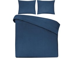 DoubleDry Dekbedovertrek 100% Natuurlijk Katoen - Eenpersoons 140x200/220 cm + 1 Kussensloop - Ademend & Zacht - Yaleblauw