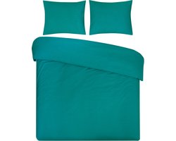 DoubleDry Dekbedovertrek 100% Natuurlijk Katoen - Eenpersoons 140x200/220 cm + 1 Kussensloop - Ademend & Zacht - Zeegroen