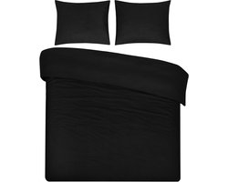 DoubleDry Dekbedovertrek 100% Natuurlijk Katoen - Eenpersoons 140x200/220 cm + 1 Kussensloop - Ademend & Zacht - Zwart